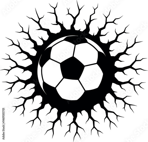 Crack With Soccer Ball vector black silhouette print design