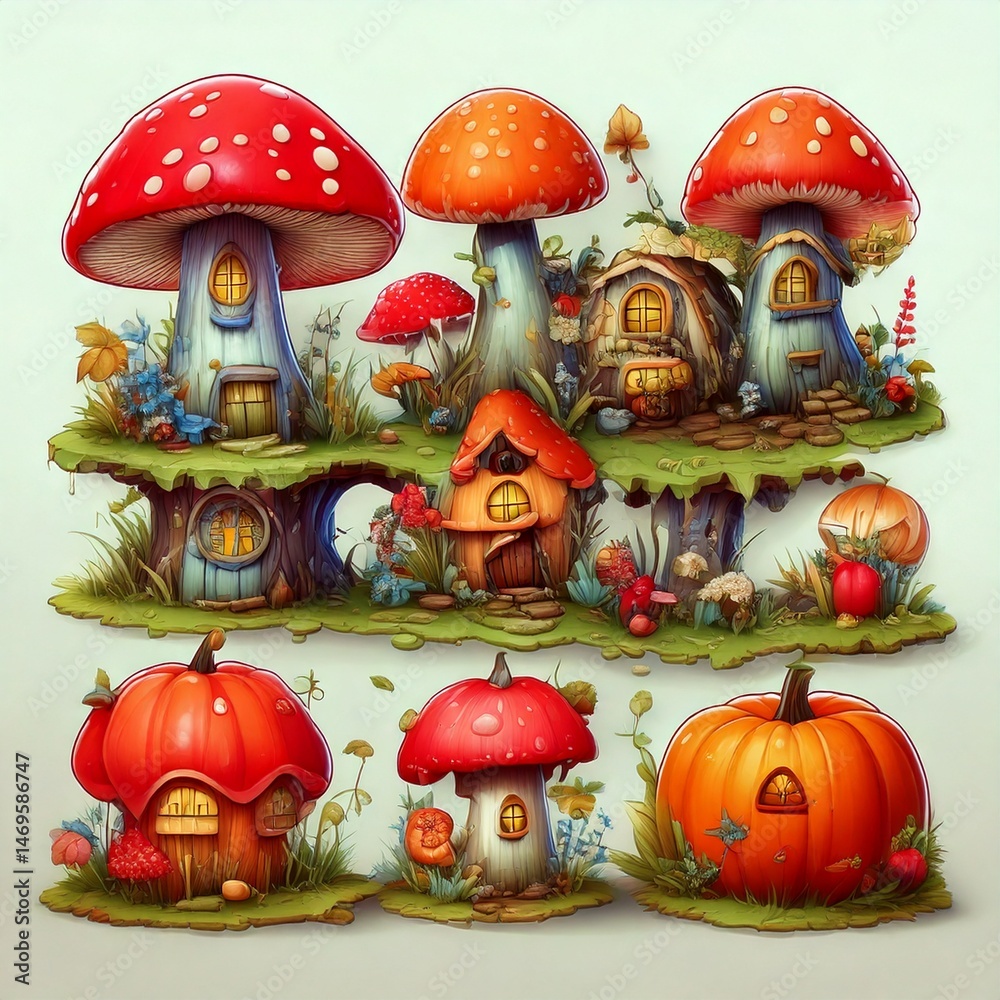 set of fairy tale houses