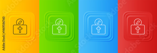 White Donation for church icon isolated on colorful background. Set icons in square buttons. Vector