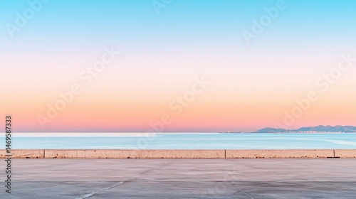 A serene beach scene at sunrise or sunset.