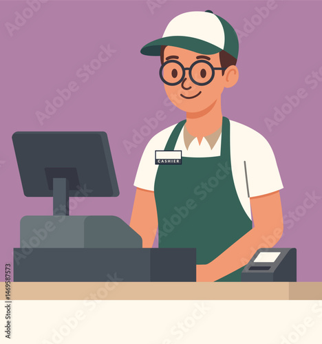 Male supermarket cashier clerk illustration