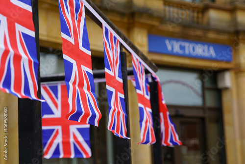 Union Jack flags hanging gracefully, symbolizing the spirit and heritage of Britain.