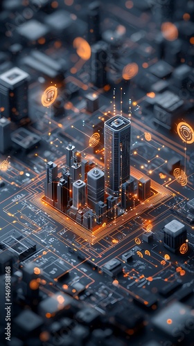 Futuristic city on a circuit board