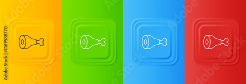 White Chicken leg icon isolated on colorful background. Chicken drumstick. Set icons in square buttons. Vector