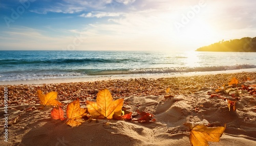 Obraz na płótnie autumn leaves on beach