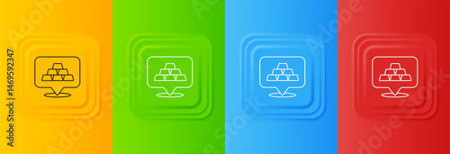 White Gold bars icon isolated on colorful background. Banking business concept. Set icons in square buttons. Vector