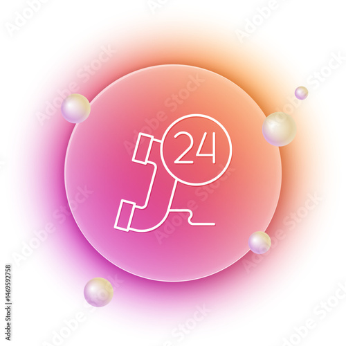 White Telephone 24 hours support icon isolated on white background. All-day customer support call-center. Full time call services. Orange and pink gradient circle background. Vector