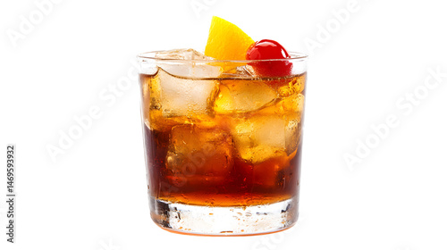Classic Old Fashioned Cocktail Drink Isolated on Transparent Background for Designs