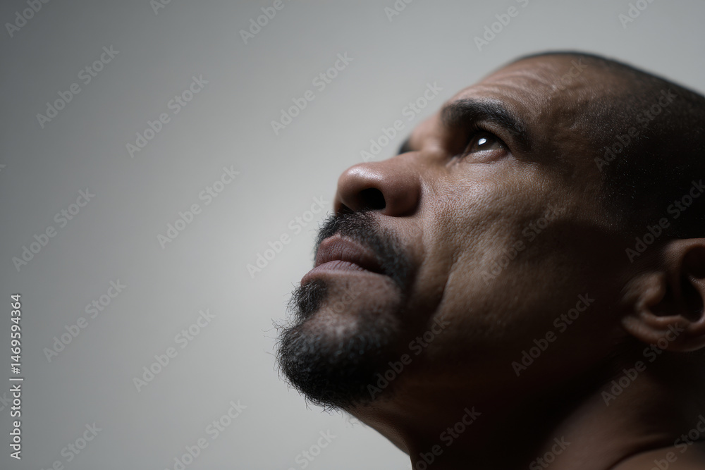 Fototapeta premium confident mans emotional portrait positioned on left side of frame