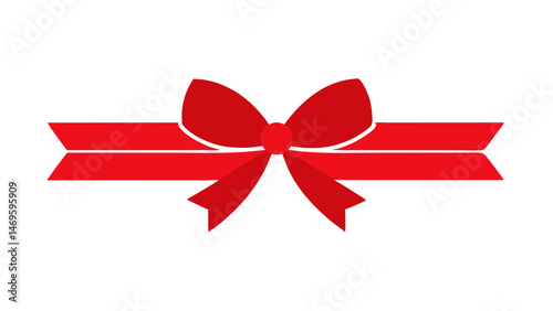 Shiny red satin ribbon bow with realistic shadows for holiday and event designs