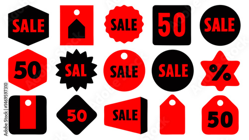 Red Advertising Stickers Set for Promotional Marketing and Sales Campaigns