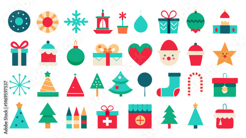 Complete Christmas Set with Winter Icons and Holiday Design Elements