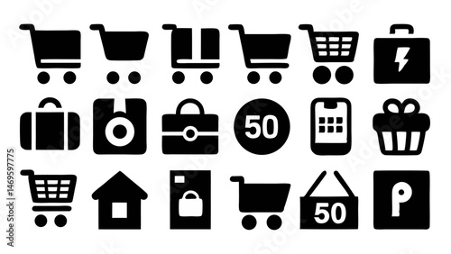 Retail and Shopping Icons in Glyph Style for Online Store and E Commerce