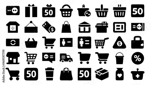 E Commerce Shopping Icon Set Featuring Retail Symbols and Store Elements