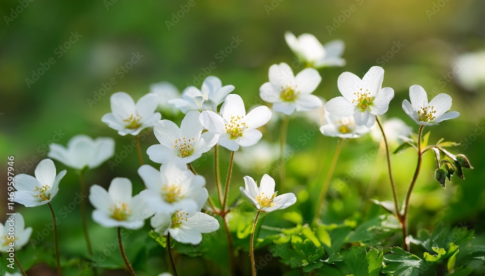 Fototapeta premium white flowers of siberian saxifrage on a green background a herbaceous perennial plant in the forest