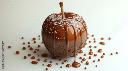 Caramel-dipped apple with melted chocolate drips