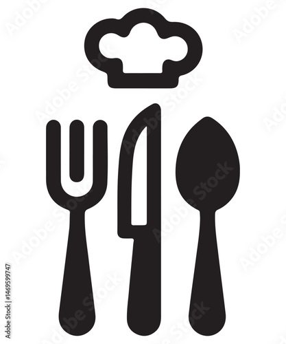 Chefs Hat, Knife, Fork, Spoon Culinary Restaurant Icon