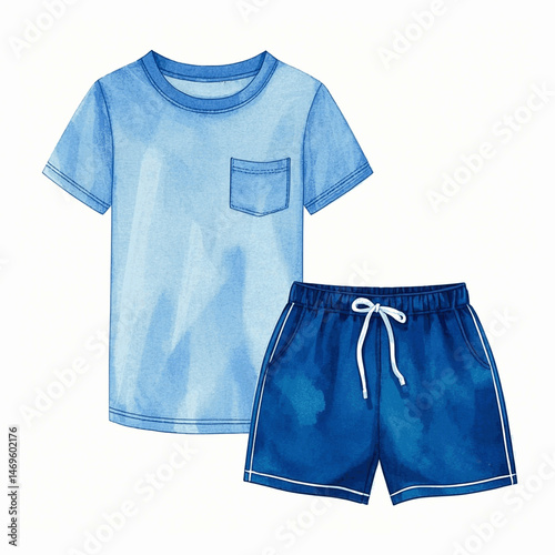 Canvas Casual T-shirt short trousers isolated watercolor vector illustration svg
