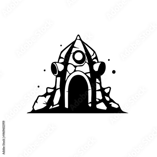 Enigmatic Stone Structure with Archway in Striking Black and White Isolation