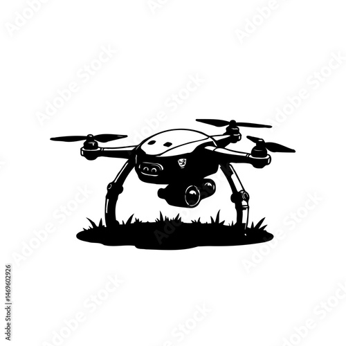 Monochromatic drone illustration showcasing autonomous flight and technology advancement