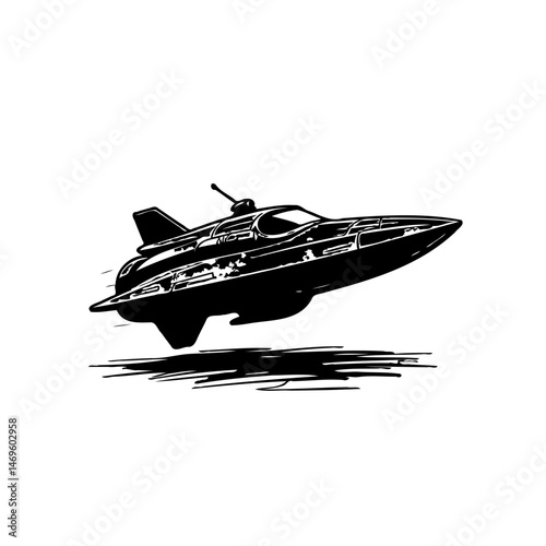 Monochrome sci-fi vehicle illustration depicting imaginative spacecraft or car design photo