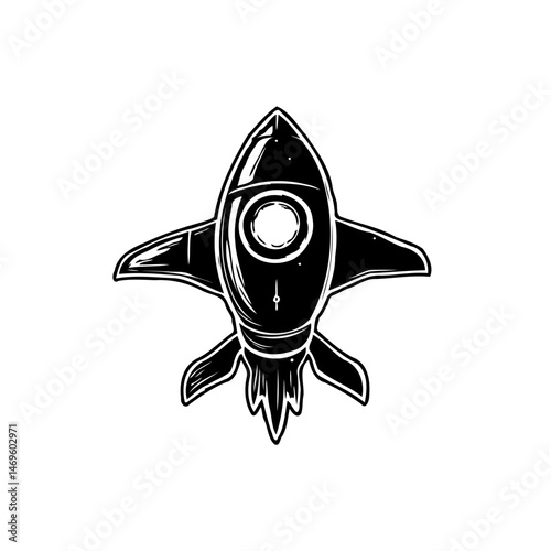 Monochrome rocket illustration ready for cosmic exploration adventure icon