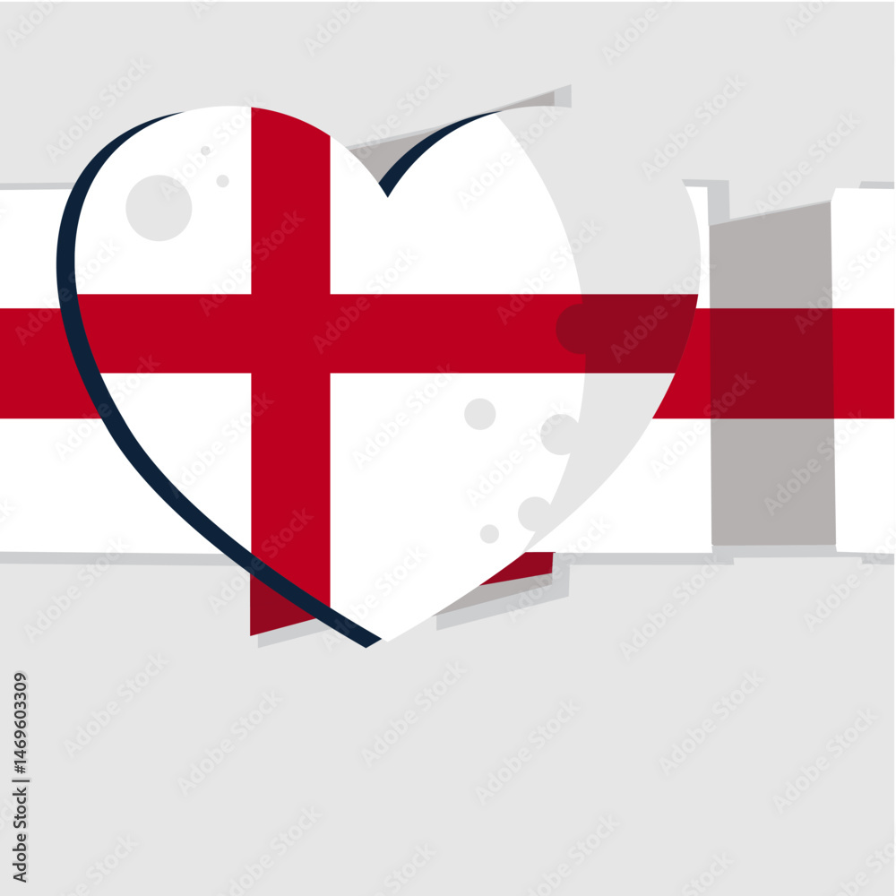 Obraz premium Stylized flag of England with heart – background, banner, template – vector illustration