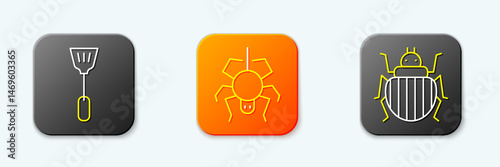 Set line Fly swatter, Spider and Colorado beetle icon. Vector