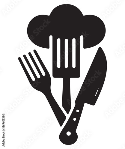 Chefs Hat, Knife, Fork, Spoon Culinary Restaurant Icon