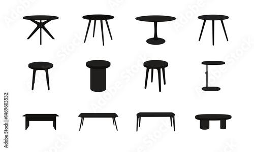 Modern Table Silhouettes Set – Minimalist Furniture Vector Collection