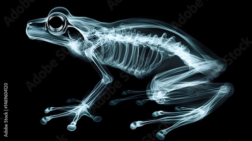 X-ray of a Frog's Skeleton: Detailed X-ray of a frog, capturing the small, delicate bones in a natural sitting position.
