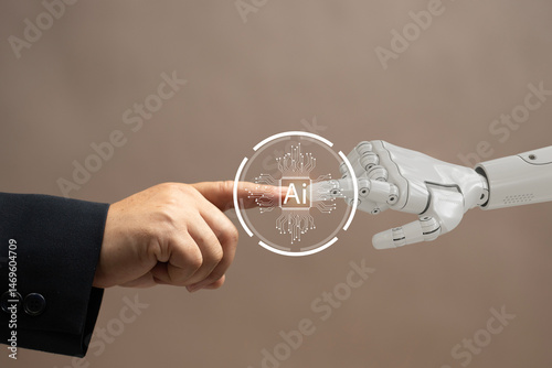AI Technology Bridging Human and Machine Interaction integration of AI in human life. It highlights the future of AI-driven collaboration and digital transformation. machine learning, neural networks.