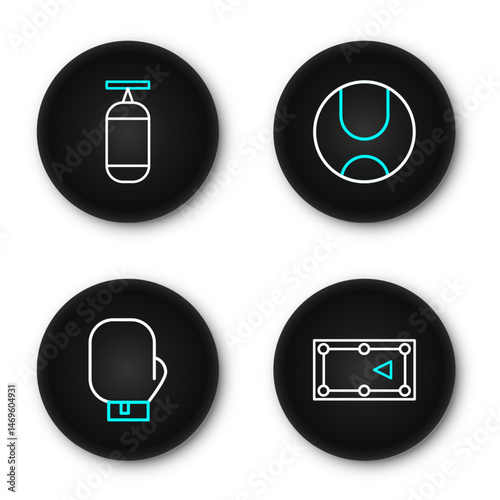 Set line Billiard table, Boxing glove, Tennis ball and Punching bag icon. Vector