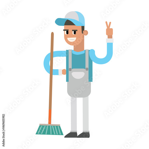 cartoon character man cleaning service style