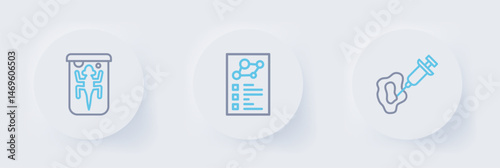 Set line Syringe, Clinical record and Experimental animal icon. Vector