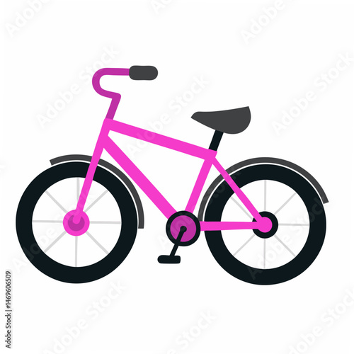 Cartoon bicycle with pink frame .Suitable for children's books, sticker,t shirt design, mascot, logo.Illustration isolated on white background
