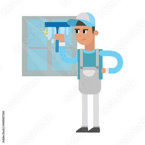cartoon character man cleaning service style