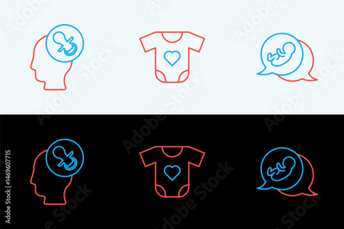 Set line Baby, dummy pacifier and clothes icon. Vector