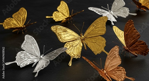 Wallpaper Mural Elegant Golden Silver and Bronze Butterflies on Black Background Torontodigital.ca