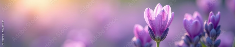 Fototapeta premium Soft, newly opened lavender flowers, delicate petals , closeup, spring
