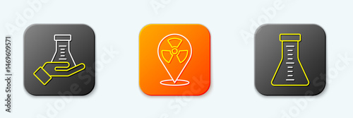 Set line Test tube and flask, Radioactive in location and icon. Vector
