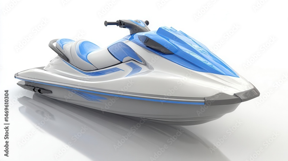 Naklejka premium Sleek blue and white jet ski on white background for leisure activities