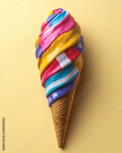 Colorful flag-themed ice cream cone