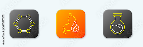 Set line Molecule, Stomach heartburn and Test tube and flask icon. Vector