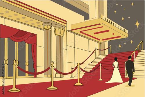 58 red carpet, stairs, stars, glamour, luxury, hollywood, awards ceremony, red velvet, grand entrance, glitz, gold accents, prestigious event, exclusive, elegant, decorative, ornate, dramatic lighting