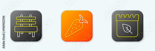 Set line Bench, Carrot and Calendar with autumn leaves icon. Vector