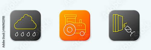Set line Cloud with rain, Tractor and Wine tasting, degustation icon. Vector