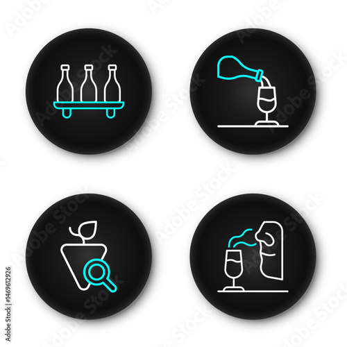 Set line Sommelier, Grapes, Wine tasting, degustation and Bottle of wine icon. Vector