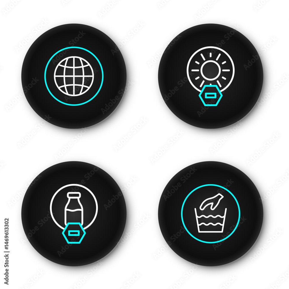 Obraz premium Set line Hand wash laundry, Lactose free, No direct sunlight and Social network icon. Vector