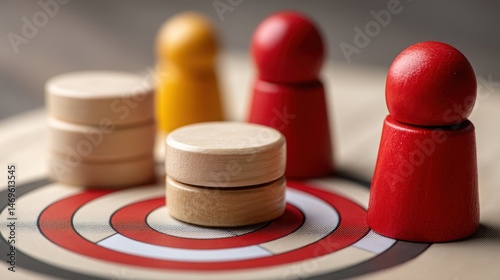 Charming wooden toy painted in red and yellow symbolizing risk per trade calculation and sizing based on strategy